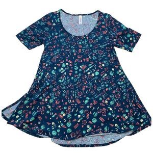 LuLaRoe Perfect T Dark Teal Pink‎ Floral Top XS NEW